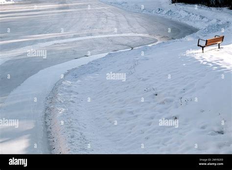 Winter natural outdoor ice skating on the Bowness Park Lagoon being ...