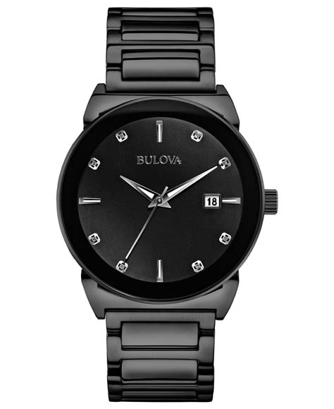 Bulova Men S Diamond Accent Black Tone Stainless Steel Bracelet Watch