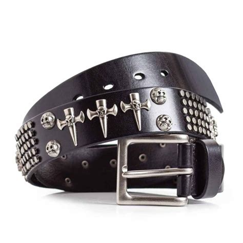 Mens Punk Rock Belt With Skulls Real Leather Mens Studded Belts