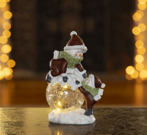 Vp Home Snowmen Crackled Glass Globe Led Holiday Light Up Christmas