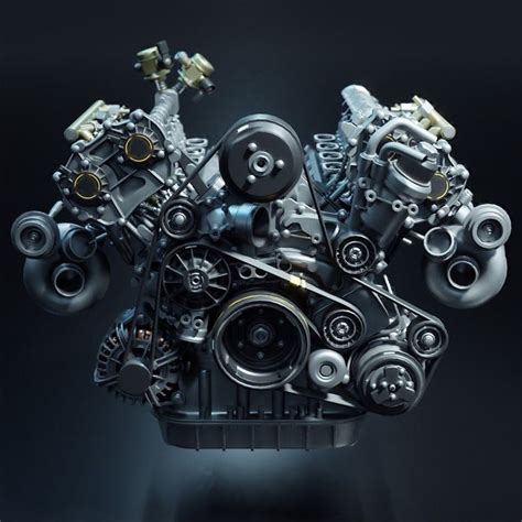 An Image Of A Car Engine With Many Parts Attached To It S Front End