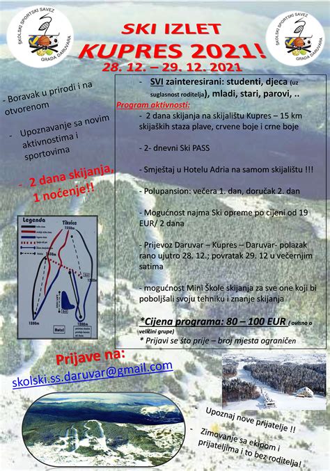 Plan Ski izleta na Skijalište Kupres Sportska zajednica Grada Daruvara