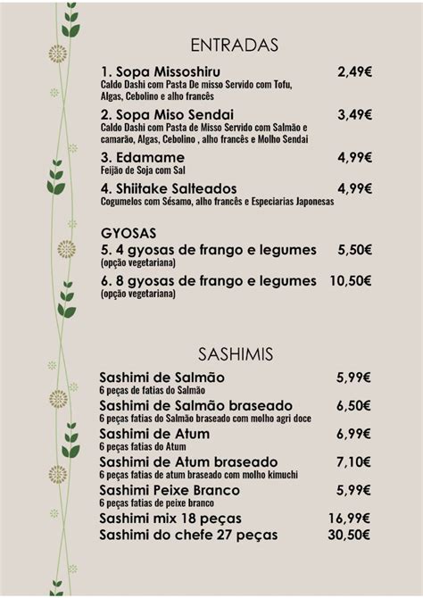 Carta Y Men Actualizados Sushi Sendai En Lisboa Thefork