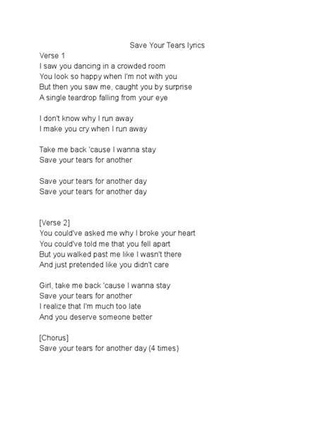 Save Your Tears Lyrics | PDF