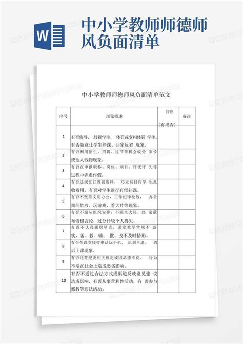 中小学教师师德师风负面清单word模板下载编号qroezree熊猫办公