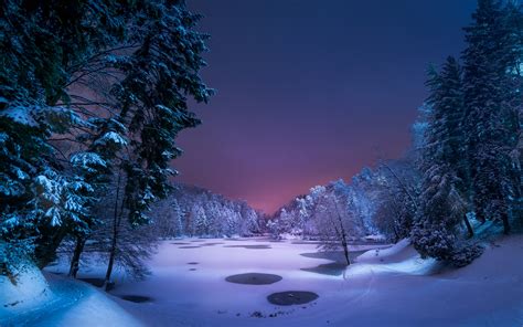 Fondos De Pantalla X Invierno Lago Bosques Nieve Noche