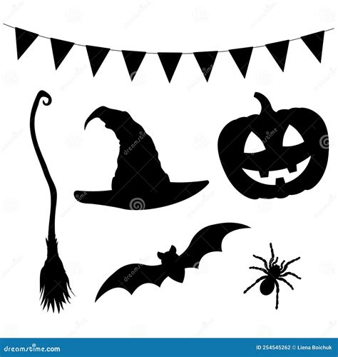 Halloween Decorative Elements Set Of Halloween Party Silhouettes