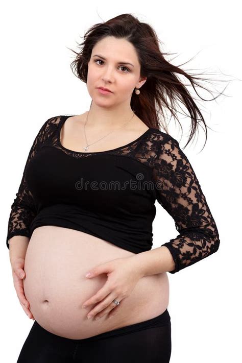 Femme Enceinte Avec Le Ruban Autour De Son Ventre Photo Stock Image Du Jeans Caucasien 34463546