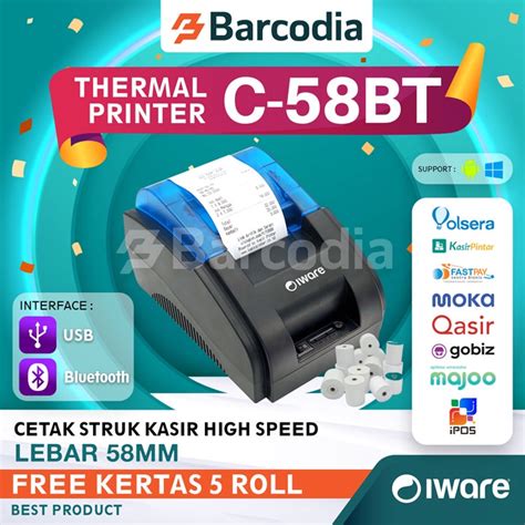 Jual Barcodia Paket Printer Bluetooth Iware Bt Roll Kertas Ppob