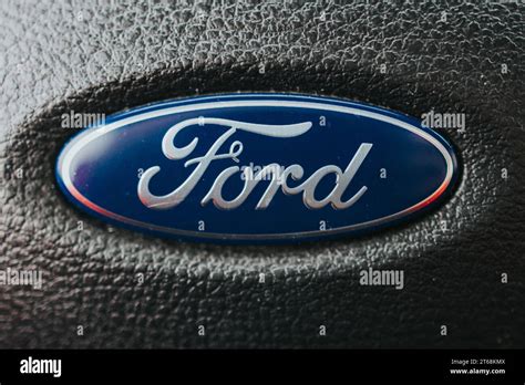 Blue Ford Logo On Steering Wheel Close Up Stock Photo Alamy
