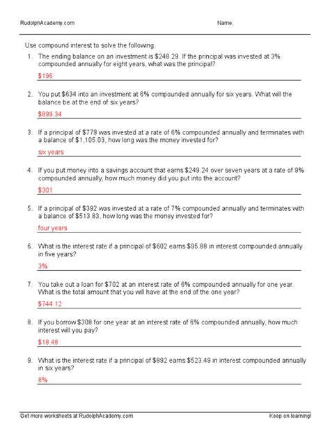 Compound Interest Worksheet A Answers Pdf Worksheets Library