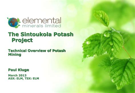 Ppt The Sintoukola Potash Project Technical Overview Of Potash Mining Paul Kluge Powerpoint