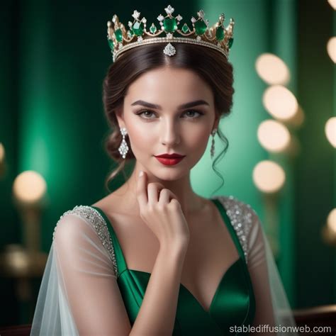 Girl Make Her Wear A Crown With Emerald Make Her Dress White Prompts