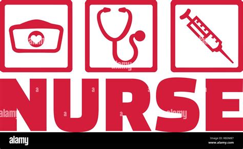 Nurse Job Icons With Job Title And Hat Stethoscope And Injection Stock