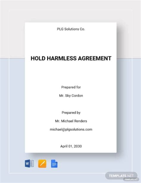 Blank Hold Harmless Agreement Template Google Docs Word Pdf