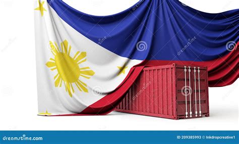 Philippines Flag Draped Over A Commercial Shipping Container 3d