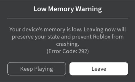 iOS App: Low Memory Warning (Error Code: 292) – Roblox Support