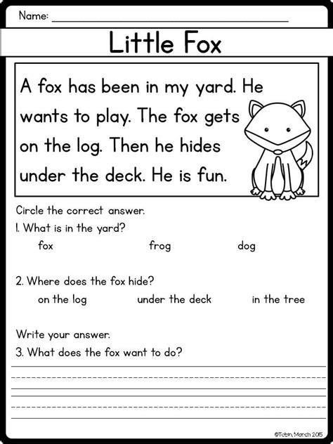 Kindergarten Reading Comprehension Printables