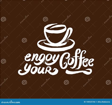 Vector Hand Drawn Coffee Quote Lettering Illustration Composition With