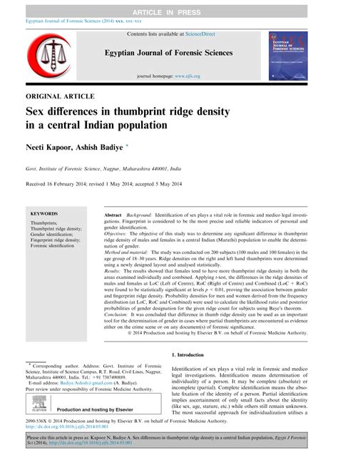 Pdf Sex Differences In Thumbprint Ridge Density In A Central Indian Population