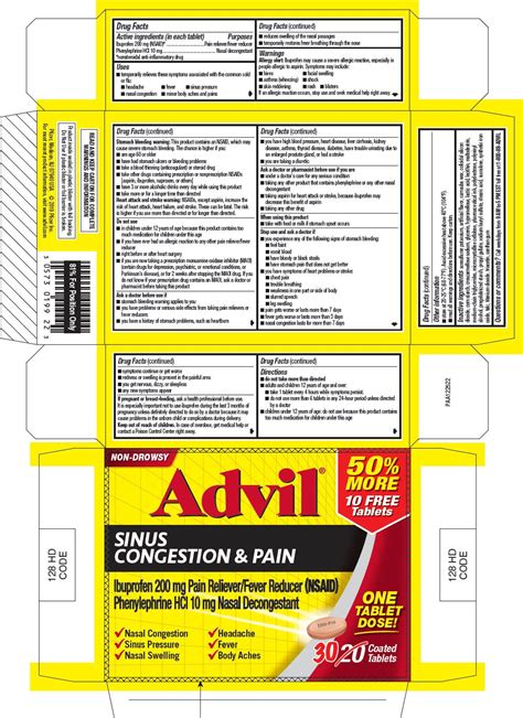 ADVIL SINUS CONGESTION AND PAIN (tablet, coated) Wyeth Consumer ...