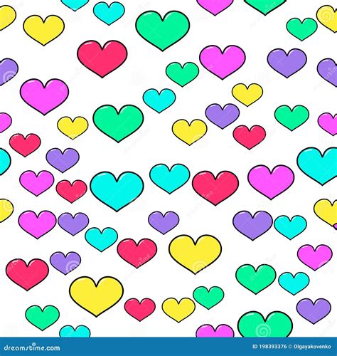 Colorful Heart Seamless Pattern On White Background Paper Print Design