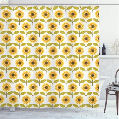 Sunflower Decor Shower Curtain Set Sunflowers Pattern Autumn Country