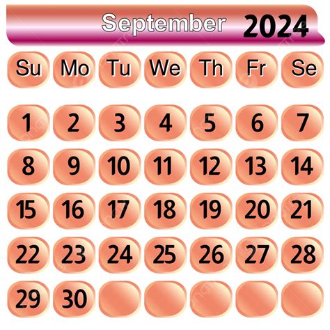 Calendrier Du Mois De Septembre 2024 En Couleur Rose Vecteur PNG Mois