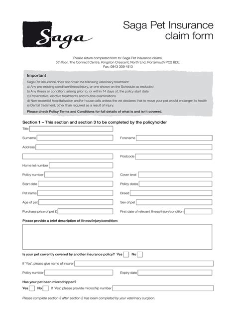 Saga Pet Insurance Claim Form Fill Online Printable Fillable Blank