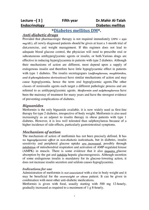 Diabetes Mellitus Dm Lecture [ 3 ] Fifth Year Dr Al Talah