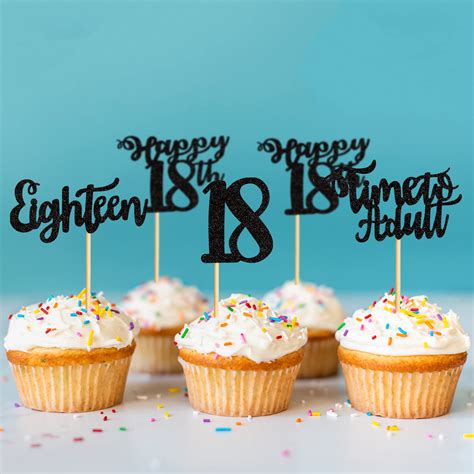 Buy Blumomon Black Glitter 18th Birthday Cupcake Toppers Happy Birthday