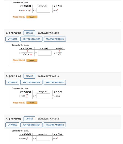 Solved Complete The Table Y F G X U G X Y F U Y Chegg