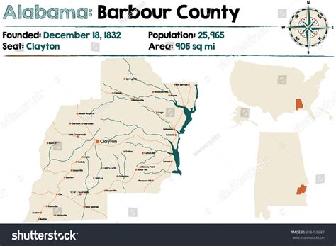 Large Detailed Map Barbour County Alabama Stock Vector Royalty Free