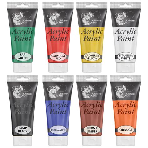 Assorted Colour Acrylic Paint Set 8 Tubes