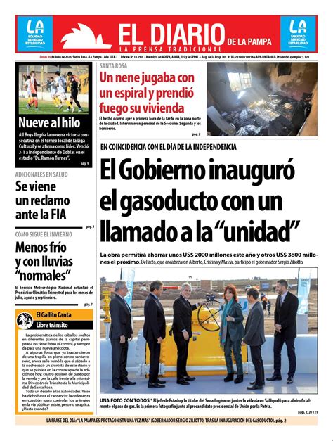 Tapa De El Diario En Papel Lunes 10 De Julio De 2023 El Diario De La