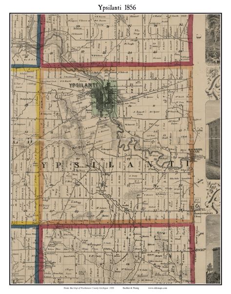 Ypsilanti Michigan 1856 Old Town Map Custom Print Washtenaw Co