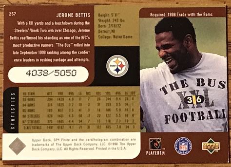 1998 Upper Deck SPx Finite Radiance 257 Jerome Bettis 5050 For Sale