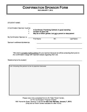 Confirmation Sponsor Form Fill Online Printable Fillable Blank