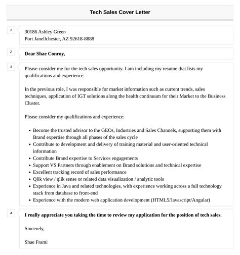 Tech Sales Cover Letter Velvet Jobs