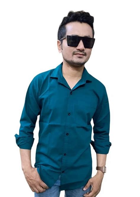 Men Teal Blue Plain Cotton Full Sleeve Shirt At Rs 190 Piece Men