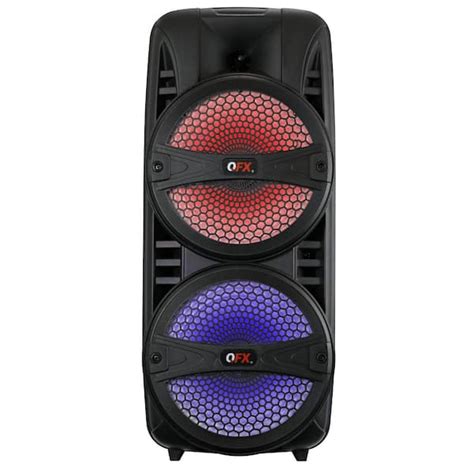 Qfx Dual 8 In Bluetooth Rechargeable Party Speaker With Led Rgb Lights And True Wireless Sound