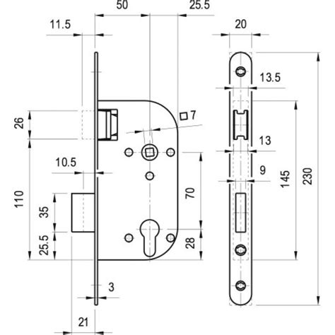 Serrure à larder à pêne magnétique coffre 145 mm entraxe 70 axe 40 mm