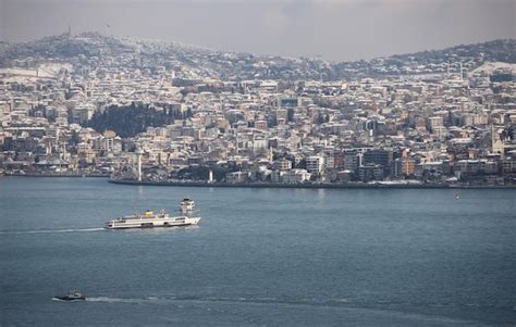 Premium Photo | Aerial view of istanbul city in snowy day