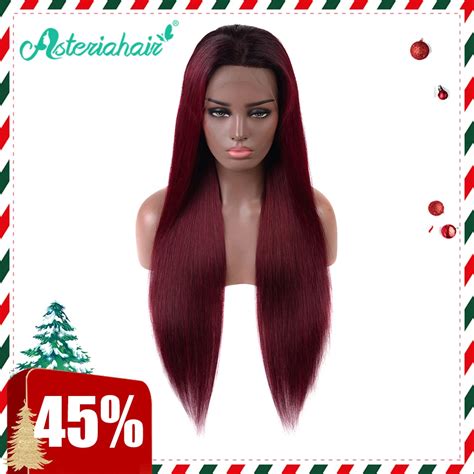 Asteria Hair 1b 99j Ombre Lace Front Human Hair Wigs Brazilian Straight