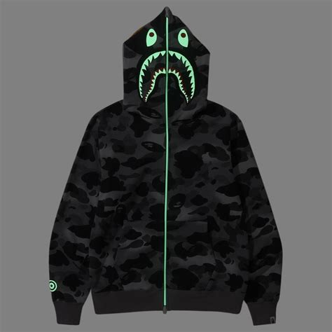 A Bathing Ape Men Grid Camo Shark Full Zip Hoodie black