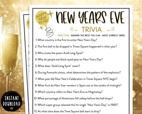 New Years Eve Trivia Game New Years Printable Games New Etsy Artofit
