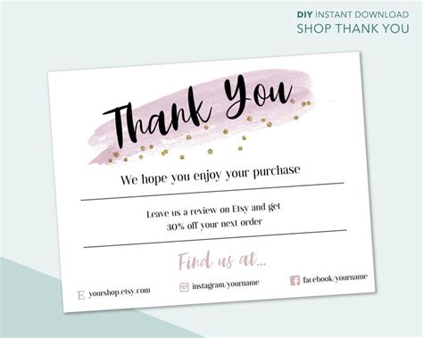 Business Thank You for Your Purchase Cards Editable | Etsy Australia