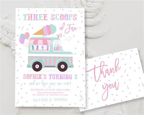 Editable Ice Cream Truck Birthday Party Invitation Template Three