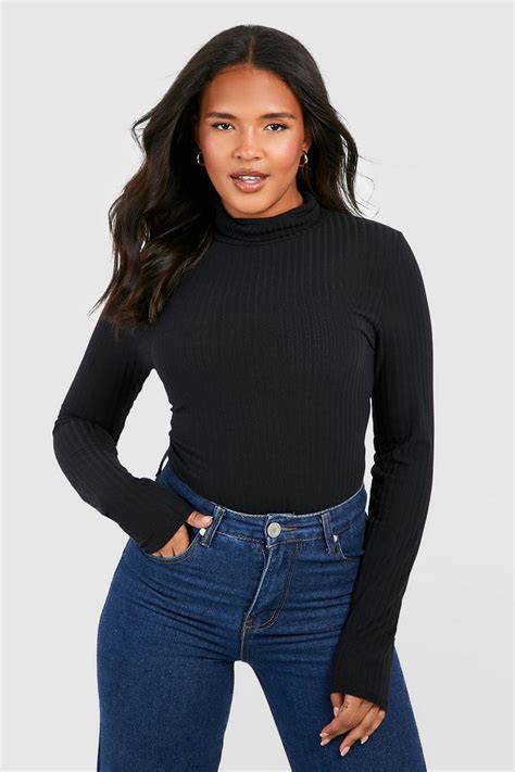 Plus Rib Turtleneck Bodysuit Boohoo