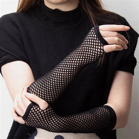 New Fashion Long Black Fishnet Gloves Women Fingerless Gloves Girls